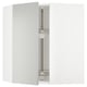 White METOD kitchen corner cabinet with open doors showing carousel shelves.