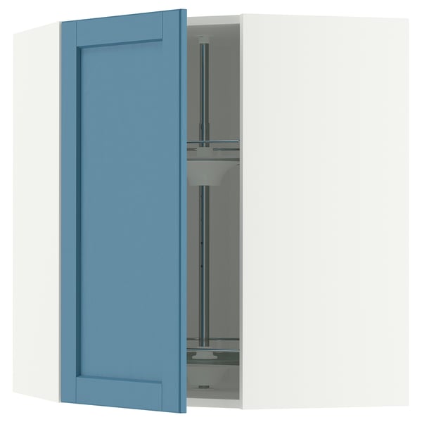 METOD Corner wall cabinet with carousel, white/Lerhyttan blue, 68x80 cm