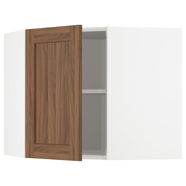 White METOD cabinet with walnut door, adjustable shelf.