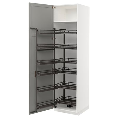 White METOD cabinet with pull-out shelves, classic design, solid and engineered wood.