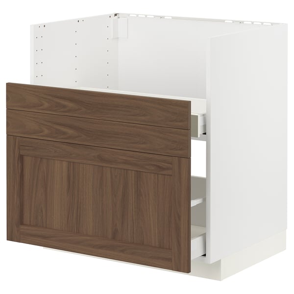 METOD kitchen cabinet. White frame, wooden finish. Two drawers, classic design.