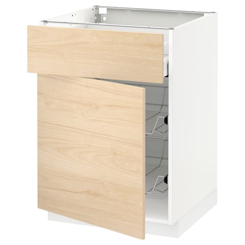 Light ash white kitchen cabinet, two drawers, sleek modern design, part of METOD system.