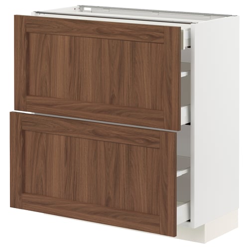 METOD kitchen unit, white & walnut, 2 doors & 4 drawers, stainless handles.