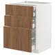 METOD kitchen unit with tistorp walnut-effect drawers, white frame, three large drawers.