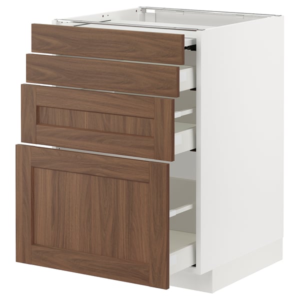 METOD kitchen cabinet with walnut drawers & large pull-outs.