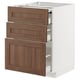 Walnut drawer unit; white cabinet, three drawers.