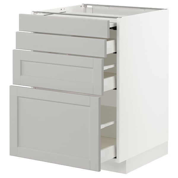 White METOD kitchen unit with four drawers, traditional style.