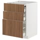 Walnut-colored drawer fronts on white METOD kitchen cabinet.