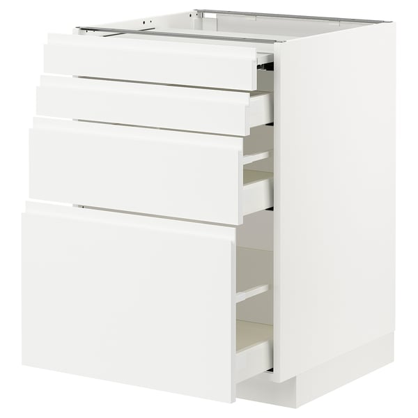 White METOD kitchen cabinet with multiple drawers in modern minimalist design.