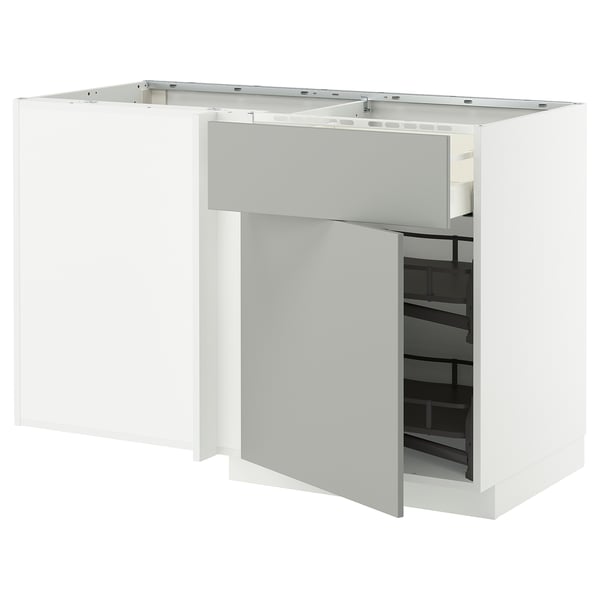 White METOD kitchen cabinet, modern clean design, grey handles.