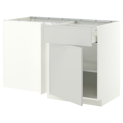 METOD / MAXIMERA Corner base cab w drawer and shelf, white/Aspudden light grey, 128x68 cm