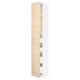 METOD tall storage cabinet with light wood doors and white body.