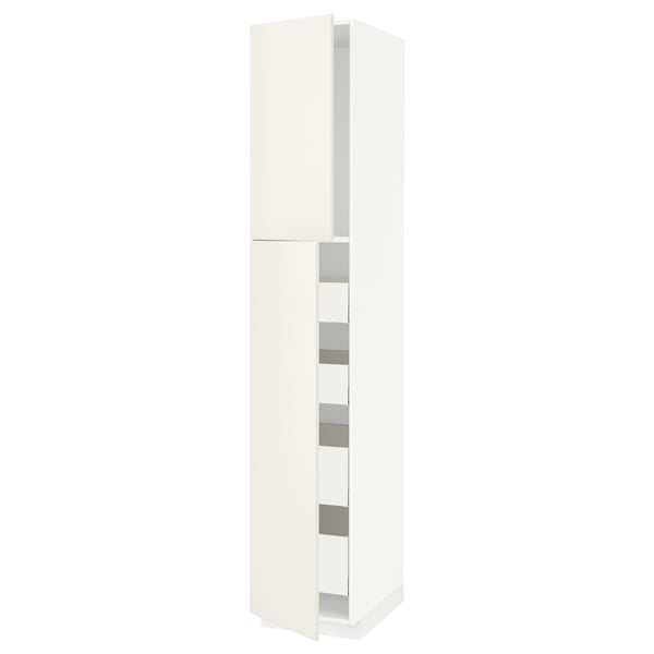 White METOD kitchen cabinet with smooth, modern design and multiple storage shelves.