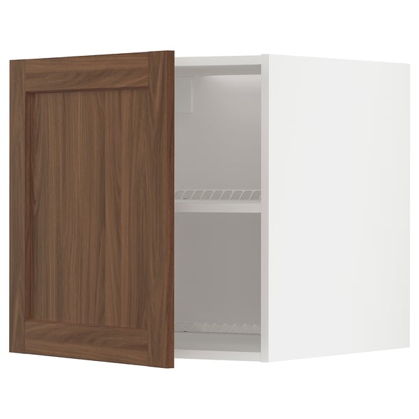 METOD kitchen unit with walnut-brown doors, white interior and single shelf.
