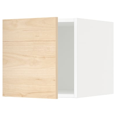 Ash-colored METOD cabinet, partly open, blends natural wood with modern minimalism.