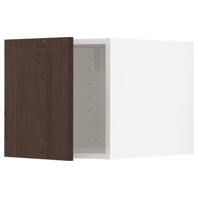 METOD kitchen cabinet, dark brown sinarp wood, paired with oak veneer front, snap hinges, rectangular.