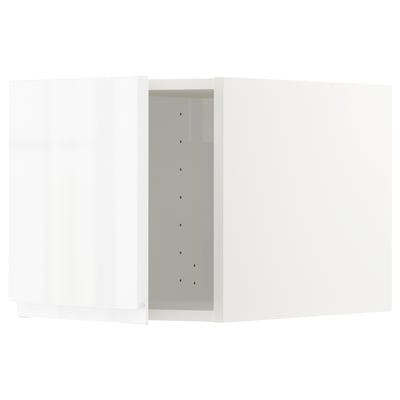 METOD white gloss kitchen unit, modern, rectangular, sleek design, with integrated handles.