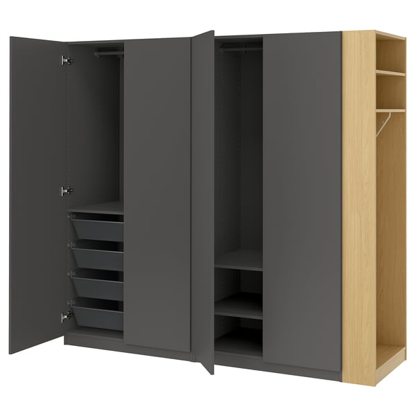 PAX / FORSAND Wardrobe combination, dark grey dark grey/oak effect, 220x60x201 cm