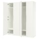 This image shows a white ikea PAX wardrobe with open doors, revealing empty shelves and a hanging rod, designed for efficient closet storage.