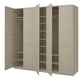Beige PAX wardrobe with open shelves and hanging space, fiberboard and particleboard construction, clean design.