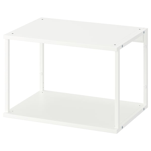 A white PLATSA shelving unit, rectangular with open design, ideal for small spaces.