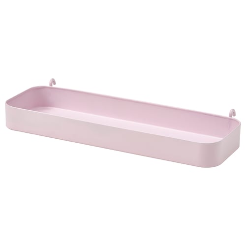 A light pink SKÅDIS organiser. Its rectangular shape has a high edge for secure storage. Crafted from epoxy-coated steel, it hooks onto surfaces.