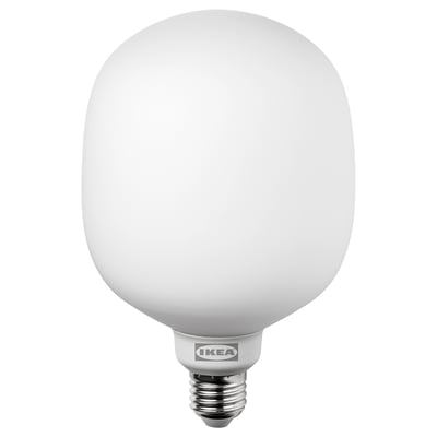 Ikea TRÅDFRI smart light bulb, white, spherical with e26 base.