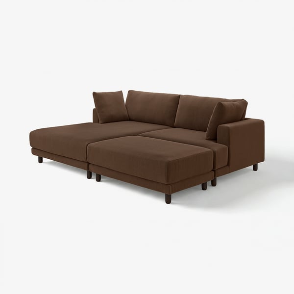 UPPÅKRA brown sectional sofa with wooden legs & soft cushions.