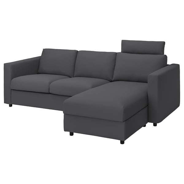 VIMLE grey sectional sofa, modern design with removable cushions and storage.