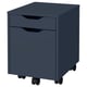 Dark blue, mobile office drawer unit with two drawers and top surface.