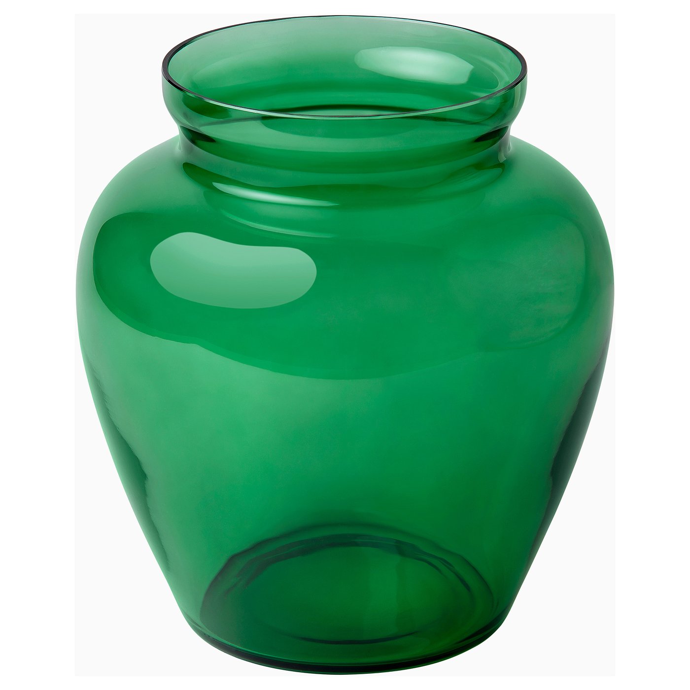 Aromatik green glass vase. Soft organic shape with wide opening. Mouth-blown craftsmanship.