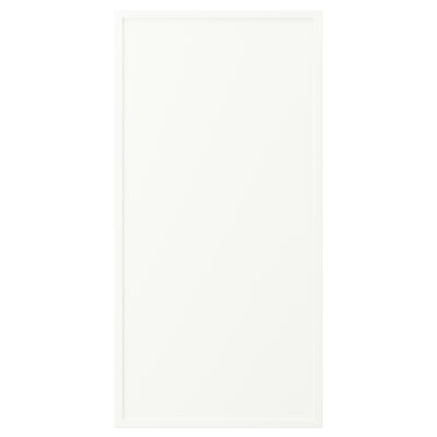 ASPUDDEN desk, white. Rectangular, minimalist design, made with particleboard, fibreboard, plastic edging, plastic foil.