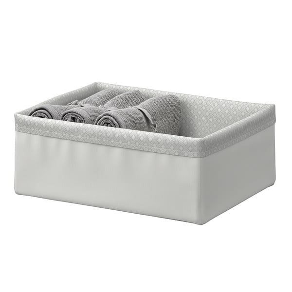 A BAXNA fabric organiser in grey, made from recycled polyester, ideal for storing items in shelves or drawers.