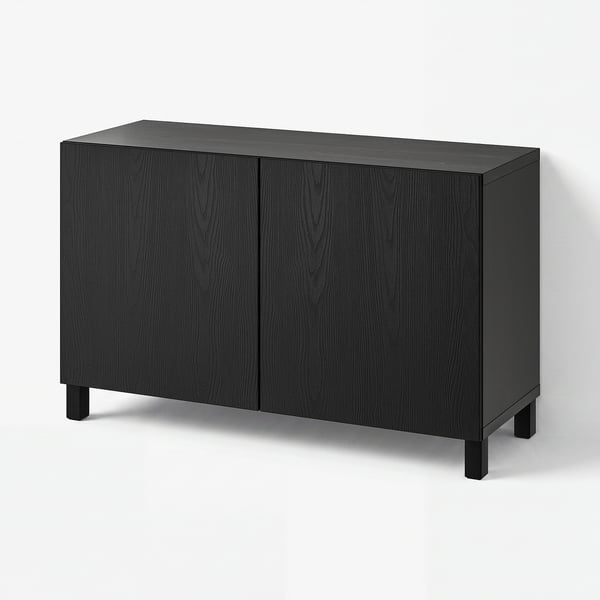 BESTÅ Storage combination with doors, black-brown/Timmerviken/Stubbarp black, 120x42x74 cm