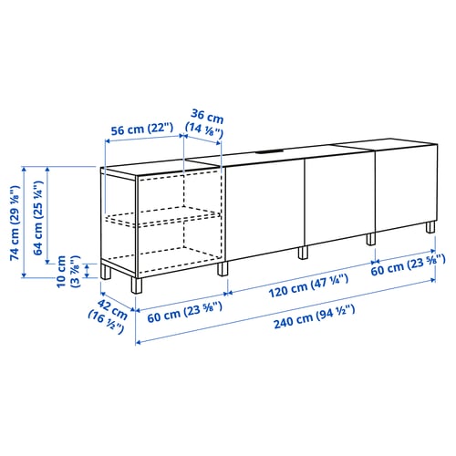 BESTÅ TV bench with doors, white/Pipmakare white, 240x42x76 cm