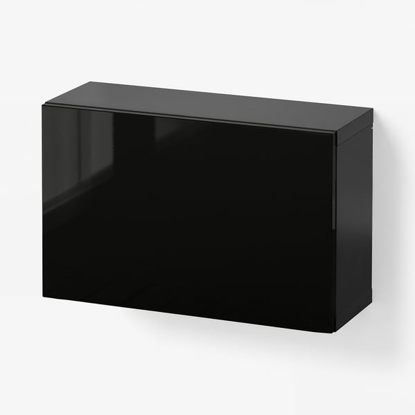 BESTÅ Wall-mounted cabinet combination, black-brown/Selsviken high-gloss/black, 60x22x38 cm