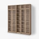 IKEA BILLY bookshelf, light brown, wood grain, rectangular, four glass doors.
