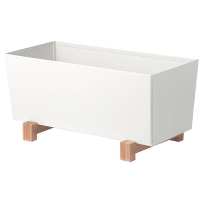 BITTERGURKA, white rectangular plant stand, wooden feet, modern design.
