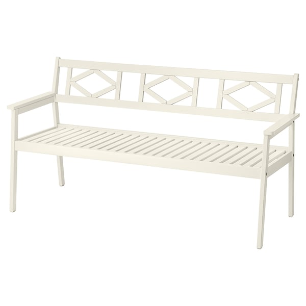 BONDHOLMEN white garden bench, acacia wood with geometric back design.