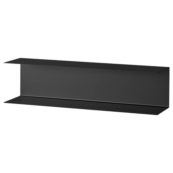 A BOTKYRKA black wall shelf, modern and rectangular, for kitchen storage.