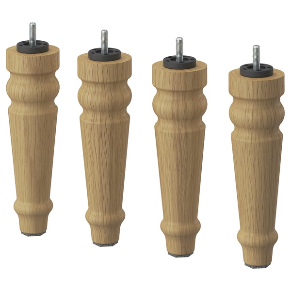 Four BRAÅSEN wooden furniture legs, natural finish, with screws, showcasing a classic turned design.