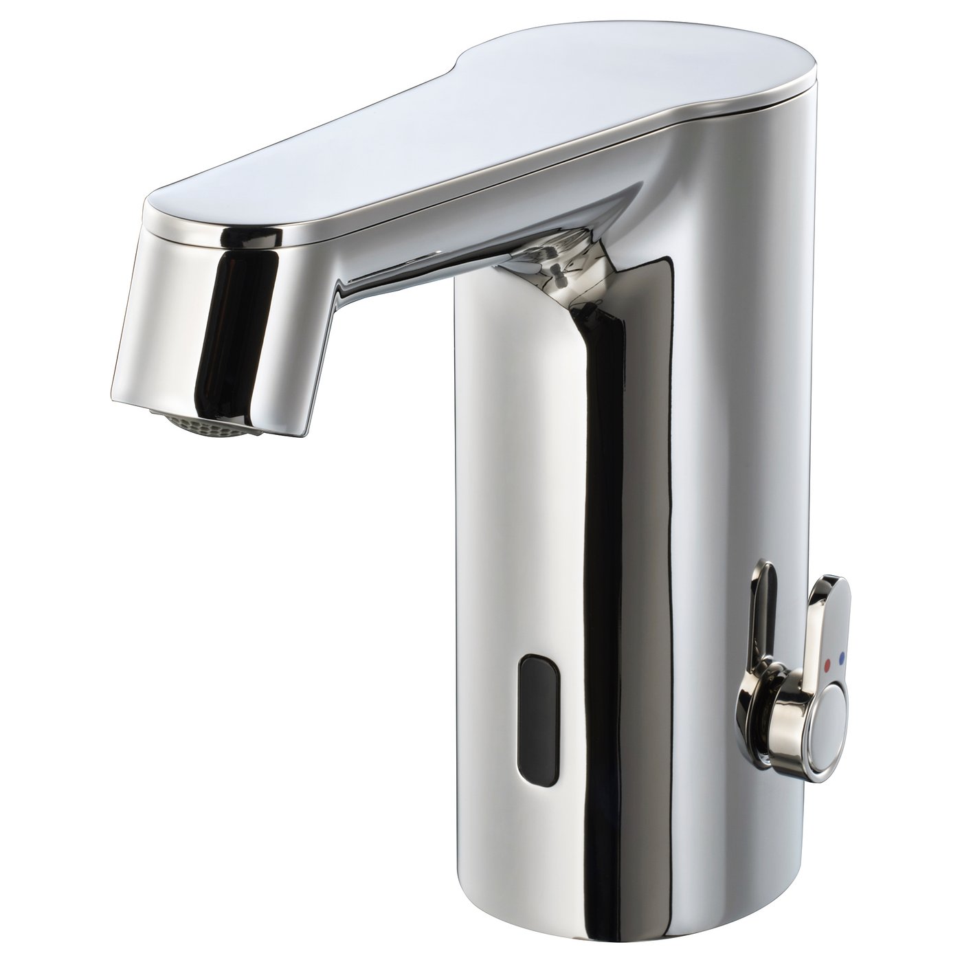 A sleek, chrome-plated, touchless tap by BROGRUND with a modern, ergonomic design.