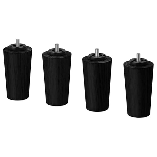 Four identical black wooden cylindrical legs with threaded screws on top. Sturdy and classic design.