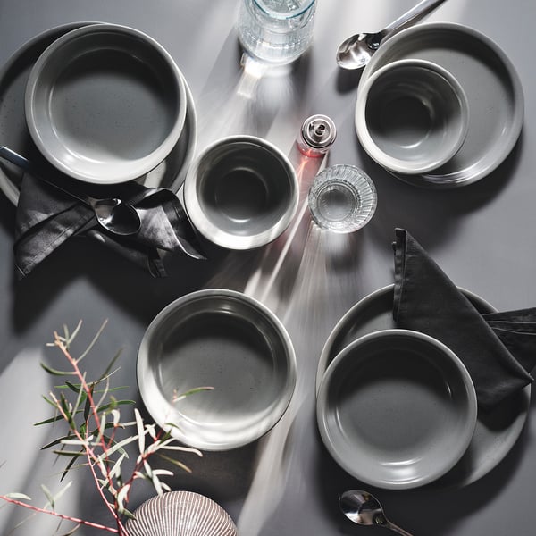 DAGGASTER Deep plate, dotted/grey, 19 cm