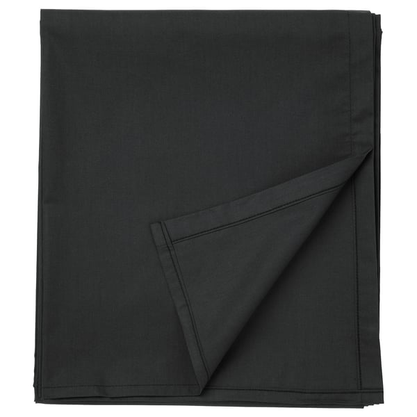 Dark grey folded DVALA cotton bedsheet, neatly presented, square-shaped.