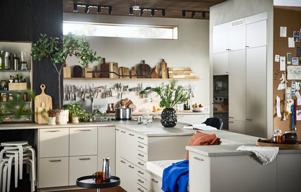 EKBACKEN Custom made worktop, grey-beige stone effect/laminate, 63.6-125x2.8 cm