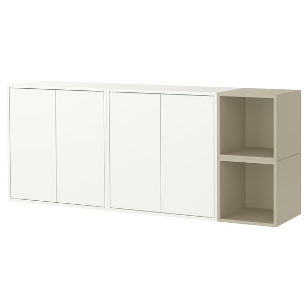 EKET Wall-mounted cabinet combination, white/beige, 175x35x70 cm