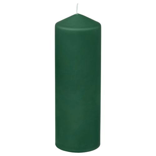 FENOMEN green pillar candle, cylindrical shape with cotton wick, smooth finish.