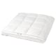 A white fjällräven duvet with a box-stitch pattern, folded neatly, filled with duck down and feathers.