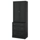 Black HAVSTA furniture: tall cabinet and 3-drawer chest, modern pine & fiberboard design.
